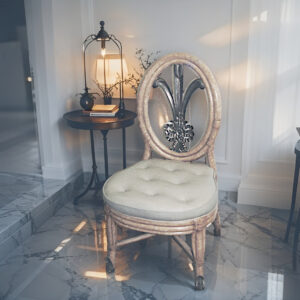 淡褐皮墊藤餐椅