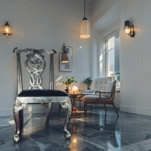 漆銀背赤皮餐椅