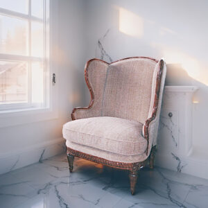 棕黃木框高背椅