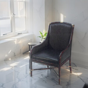 籐座皮墊扶手椅(深色)